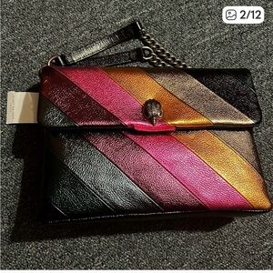 Kurt Geiger Black and Pink Striped Clutch